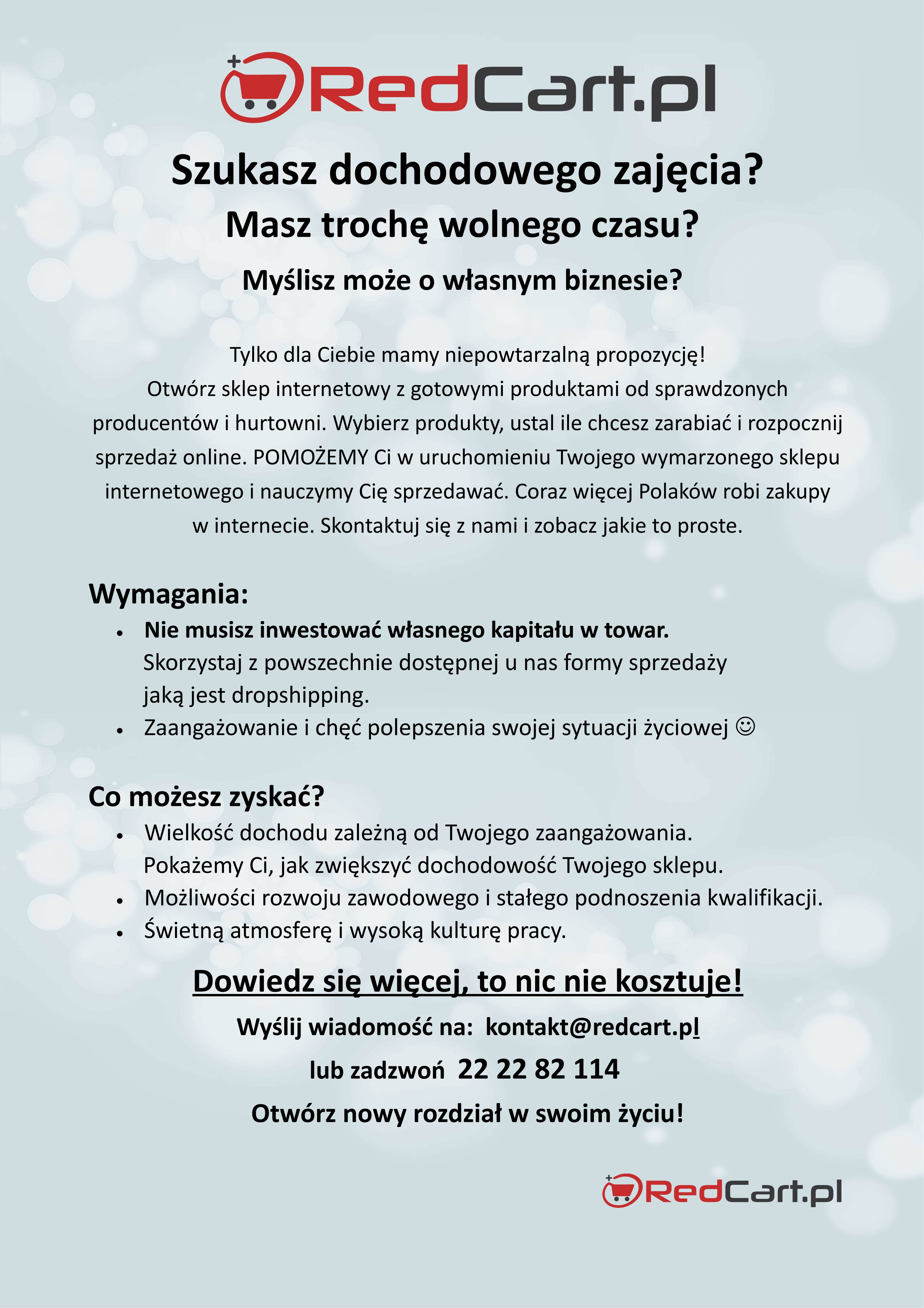 Plakat informacyjny firmy redcart.pl